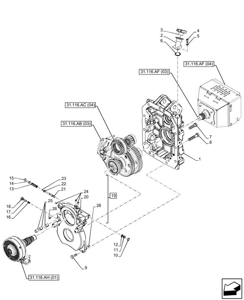 Схема запчастей Case IH MAXXUM 145 - (31.116.AG[04]) - VAR - 758437 - PTO, COVER (540E/1000/1000E RPM) (31) - IMPLEMENT POWER TAKE OFF