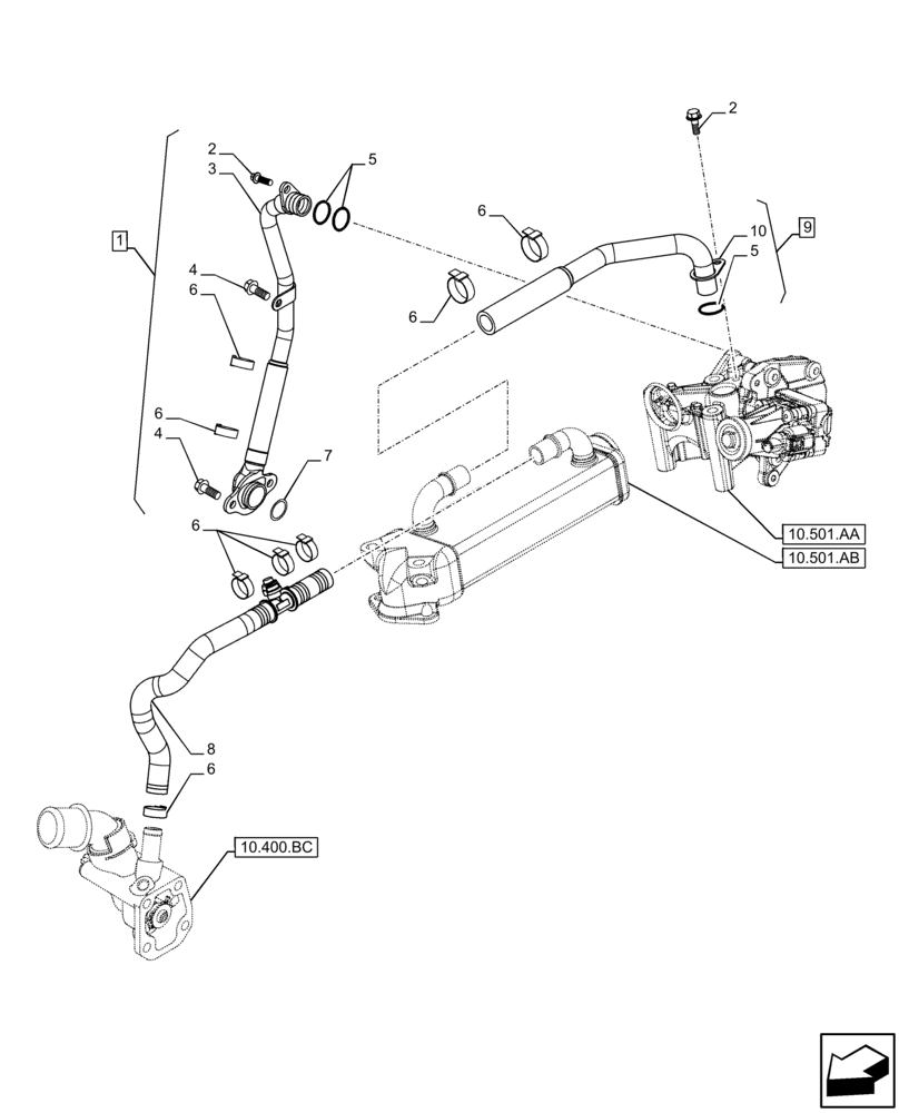 Схема запчастей Case IH F5DFL413A A001 - (10.501.AC) - EXHAUST SYSTEM, EGR, PIPE (10) - ENGINE