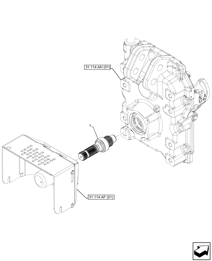 Схема запчастей Case IH MAXXUM 115 - (31.114.AF[03]) - VAR - 758584 - PTO, OUTPUT SHAFT (540/1000 RPM) (31) - IMPLEMENT POWER TAKE OFF