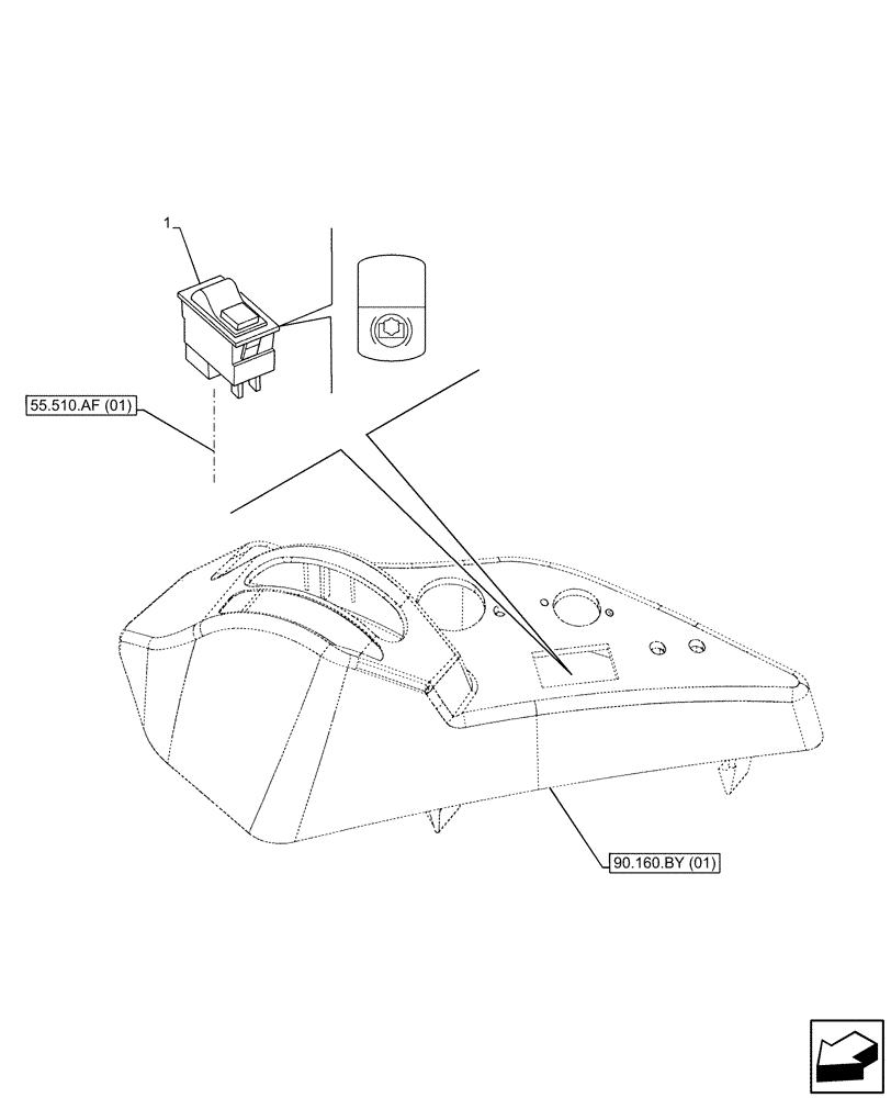 Схема запчастей Case IH MAXXUM 115 - (55.522.AG[01]) - VAR - 390801, 744740, 758436, 758437, 758439, 758440 - REAR PTO, SWITCH (PTO 540/540E/1000 RPM) (55) - ELECTRICAL SYSTEMS