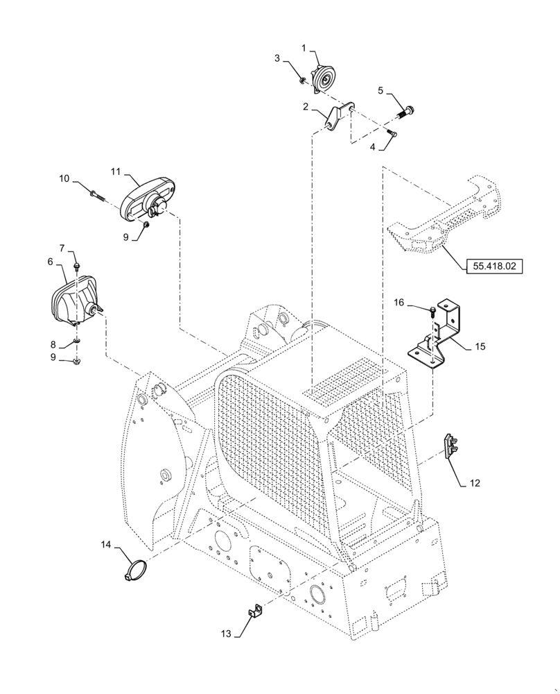 Схема запчастей Case IH SV185 - (55.408.AG[01]) - WORKLIGHTS, HORN AND RELATED PARTS (SV185) (55) - ELECTRICAL SYSTEMS