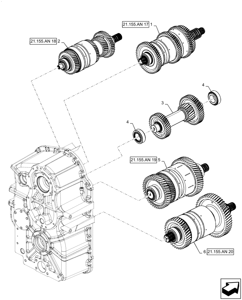 Схема запчастей Case IH QUADTRAC 500 - (21.155.AN[16]) - TRANSMISSION, SHAFT ASSY, PS4, 8.5C, 500, ASN ZFF308001 (21) - TRANSMISSION