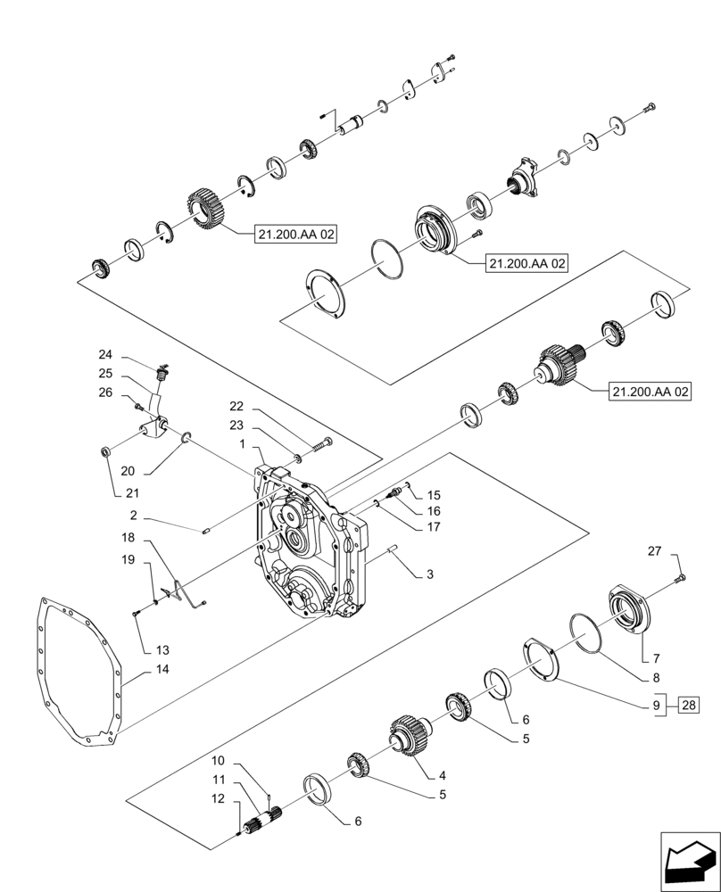 Схема запчастей Case IH MAGNUM 235 - (21.200.AA[01]) - TRANSMISSION DROP BOX (21) - TRANSMISSION