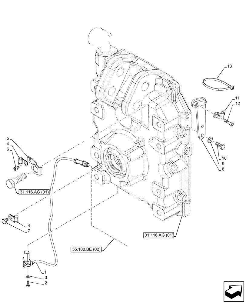 Схема запчастей Case IH MAXXUM 145 - (55.048.AI[01]) - VAR - 390801, 744740, 758436, 758437, 758439 - PTO, SPEEDOMETER (PTO 540/540E/1000 RPM) (55) - ELECTRICAL SYSTEMS