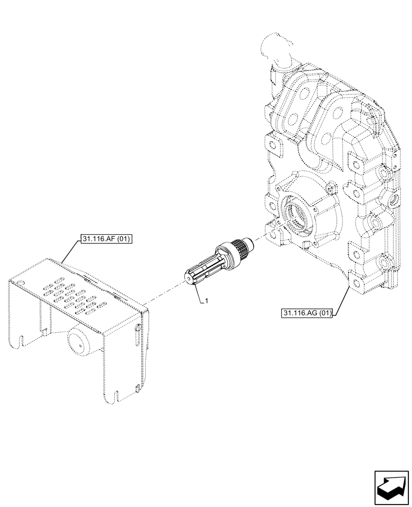 Схема запчастей Case IH MAXXUM 115 - (31.116.AF[04]) - VAR - 758436, 758437, 758439 - PTO, OUTPUT SHAFT (PTO 540/540E/1000 RPM) (31) - IMPLEMENT POWER TAKE OFF