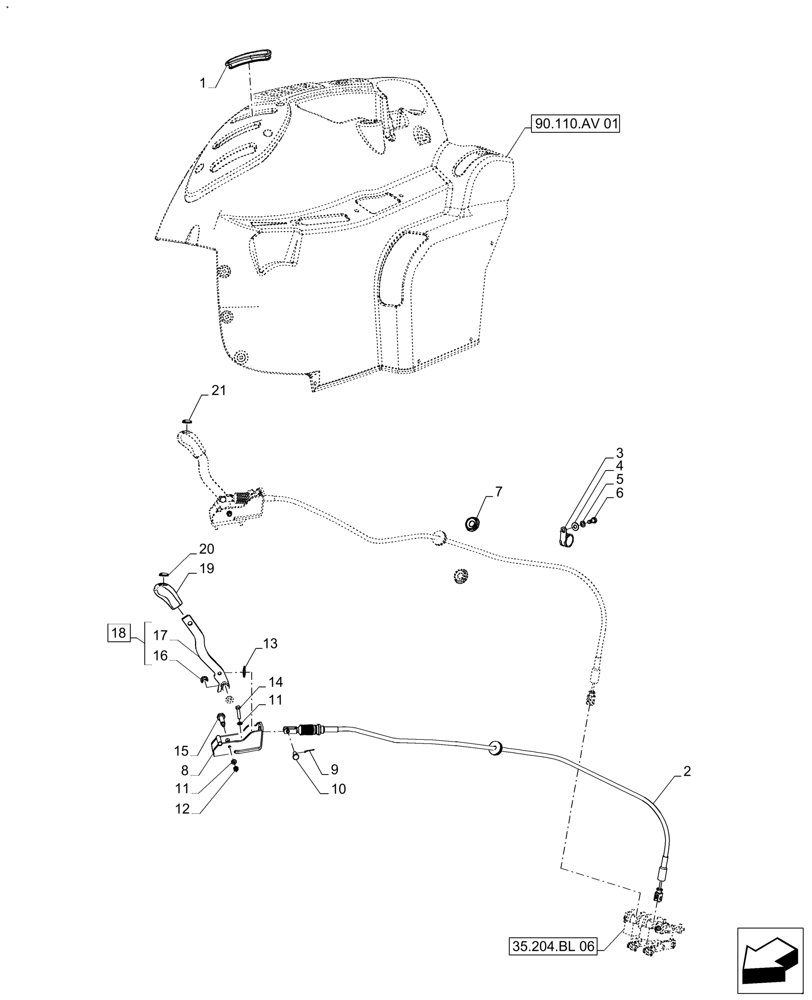 Схема запчастей Case IH FARMALL 110A - (35.204.BL[09]) - VAR - 391267 - 2 REMOTE CONTROL VALVES, CONTROL LEVER, W/O CAB (35) - HYDRAULIC SYSTEMS