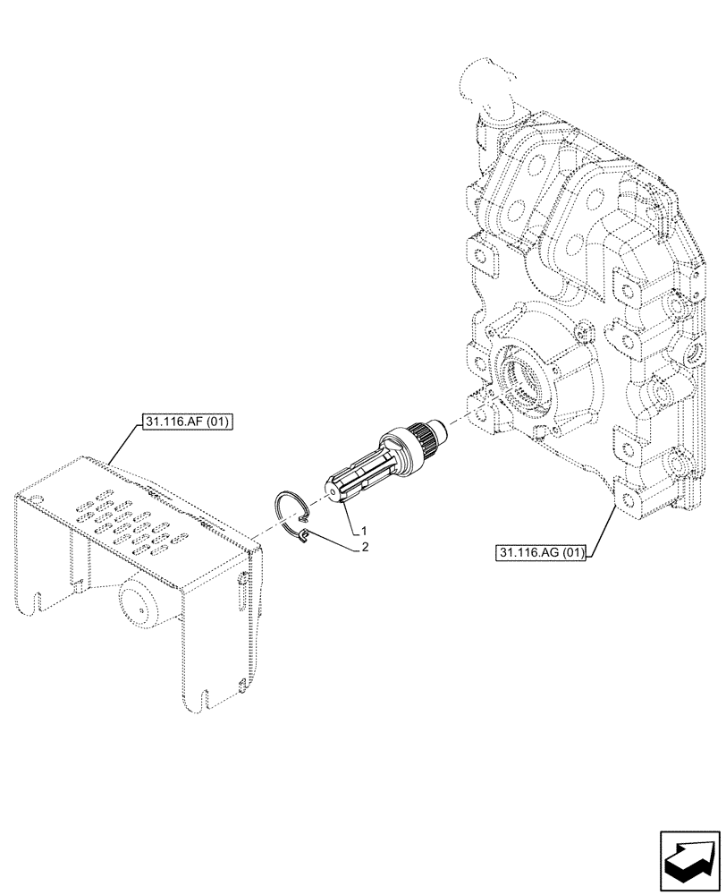 Схема запчастей Case IH MAXXUM 115 - (31.116.AF[03]) - VAR - 390801, 744740, 758436, 758437, 758439 - PTO, OUTPUT SHAFT (PTO 540/540E/1000 RPM) (31) - IMPLEMENT POWER TAKE OFF