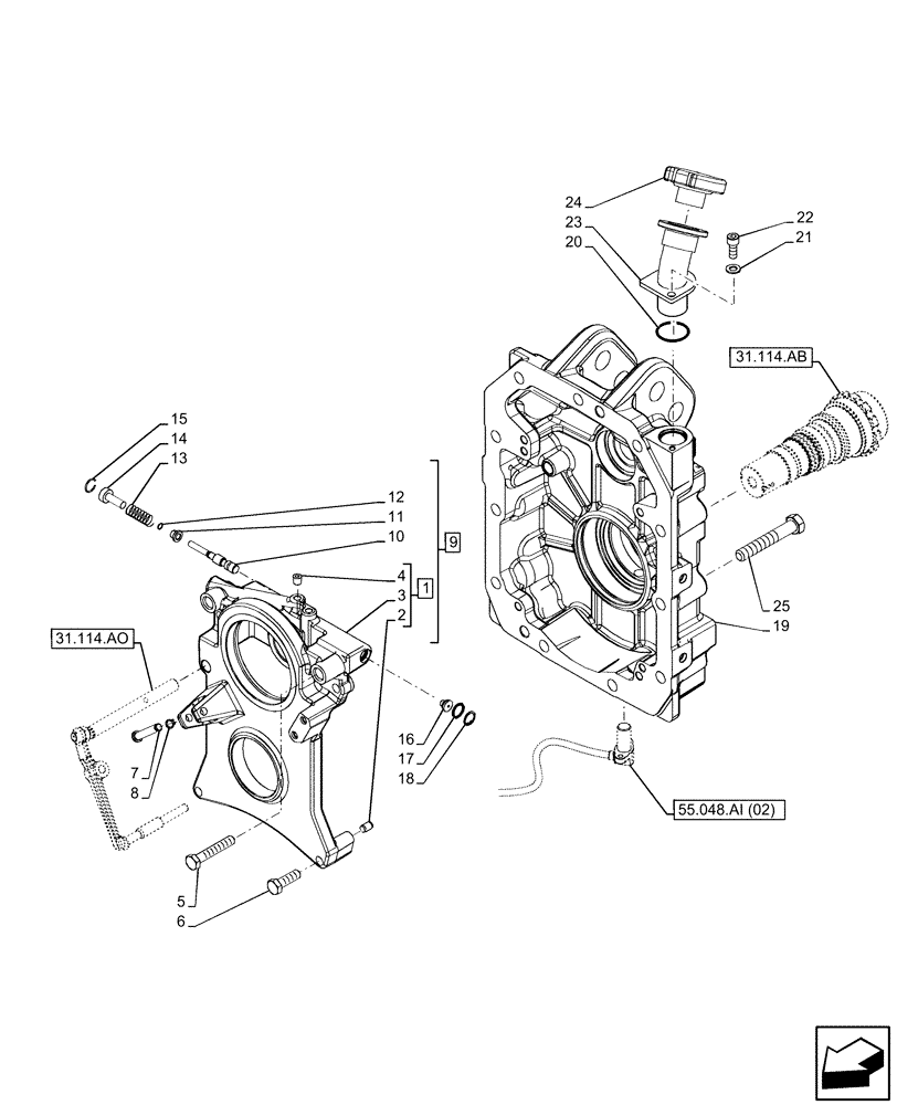 Схема запчастей Case IH MAXXUM 145 - (31.114.AH[01]) - VAR - 758440 - PTO, COVER (540/1000 RPM) (31) - IMPLEMENT POWER TAKE OFF