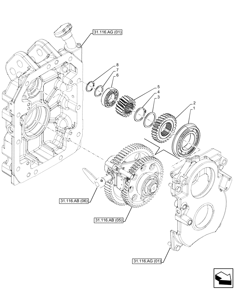 Схема запчастей Case IH MAXXUM 115 - (31.116.AC[05]) - VAR - 390801, 390802, 758436, 758437, 758584, 758585 - PTO, DRIVE SHAFT (540E/1000/1000E RPM) (31) - IMPLEMENT POWER TAKE OFF