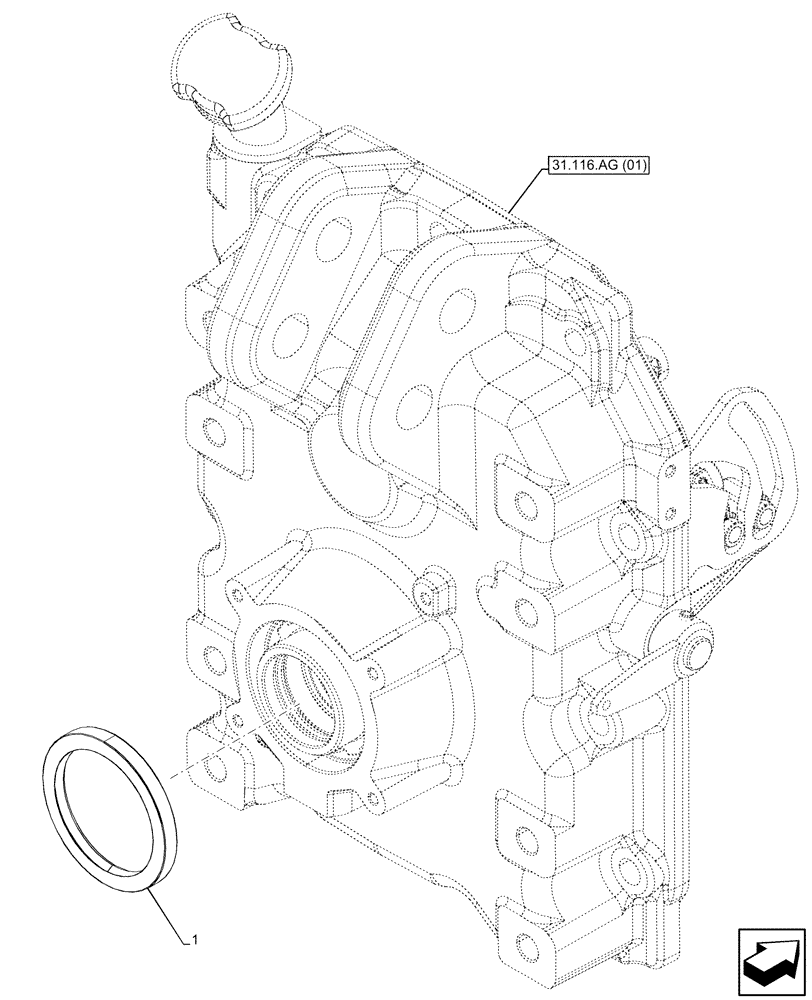 Схема запчастей Case IH MAXXUM 145 - (31.116.AG[02]) - VAR - 390409, 758422, 758423, 758424, 758425, 758427, 758428, 758429 - PTO, RUBBER SEAL (PTO 540/540E/1000 RPM) (31) - IMPLEMENT POWER TAKE OFF