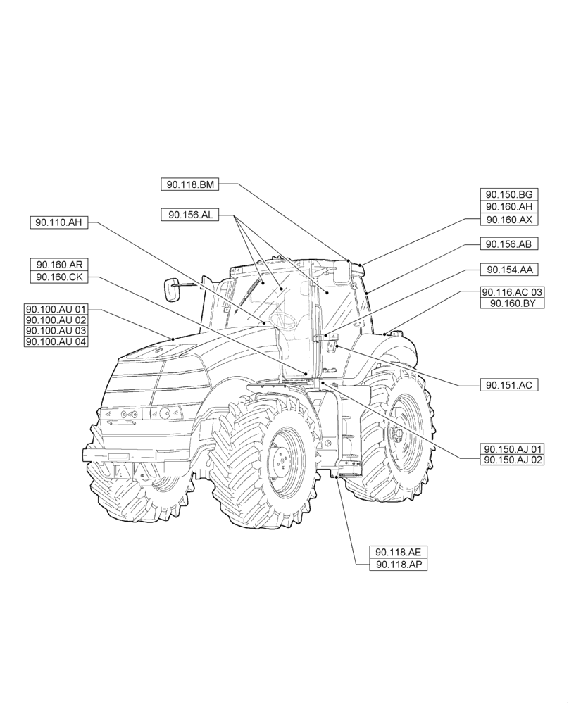 Схема запчастей Case IH MAGNUM 235 - (00.000.90[02]) - PICTORIAL INDEX - PLATFORM, CAB, BODYWORK AND DECALS (00) - GENERAL & PICTORIAL INDEX