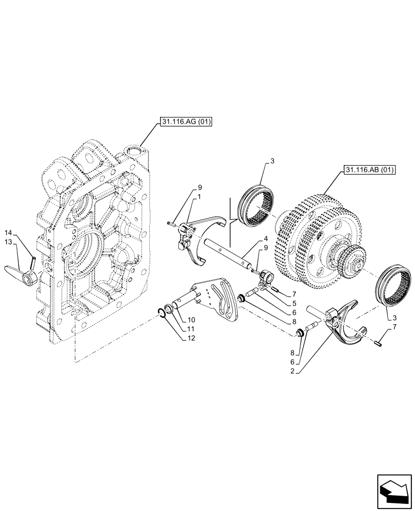 Схема запчастей Case IH MAXXUM 150 - (31.116.AB[02]) - VAR - 390801, 744740, 758436, 758437, 758439, 758585, 758586, 758587 - PTO, DRIVEN SHAFT (540/540E/1000 RPM) (31) - IMPLEMENT POWER TAKE OFF