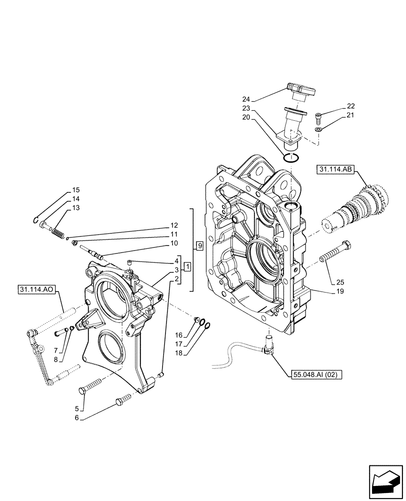 Схема запчастей Case IH MAXXUM 135 - (31.114.AH[02]) - VAR - 758440 - PTO, COVER (540/1000 RPM) (31) - IMPLEMENT POWER TAKE OFF