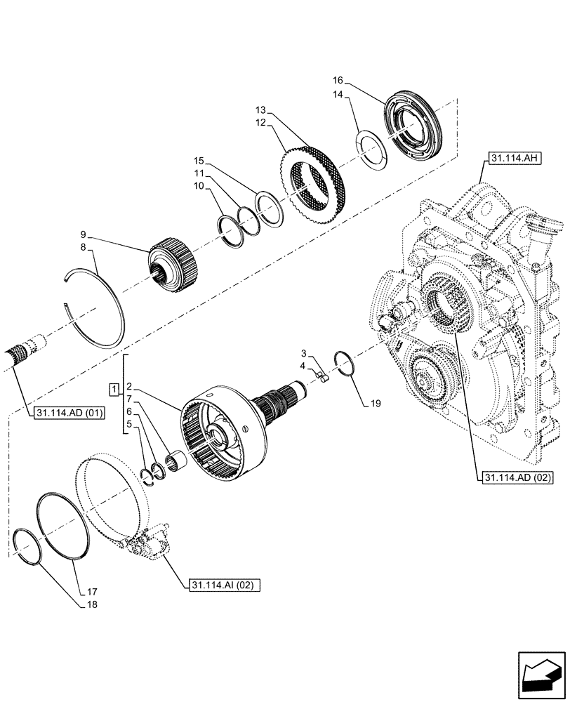 Схема запчастей Case IH MAXXUM 145 - (31.114.AI[01]) - VAR - 758440 - PTO CLUTCH (540/1000 RPM) (31) - IMPLEMENT POWER TAKE OFF