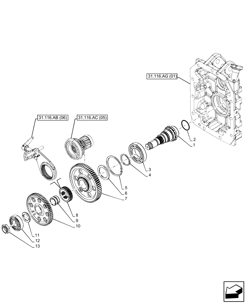 Схема запчастей Case IH MAXXUM 145 - (31.116.AB[05]) - VAR - 390801, 390802, 758436, 758437, 758584, 758585 - PTO, DRIVEN SHAFT, FORK (540E/1000/1000E RPM) (31) - IMPLEMENT POWER TAKE OFF