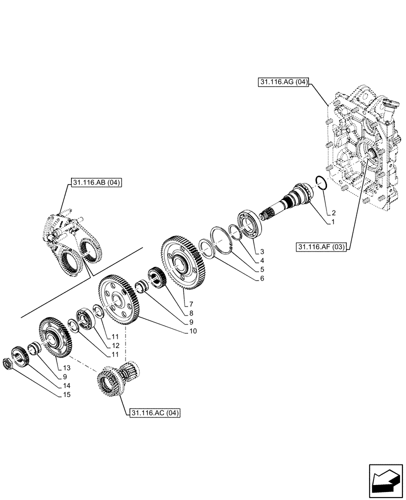 Схема запчастей Case IH MAXXUM 145 - (31.116.AB[03]) - VAR - 758437 - PTO, DRIVE SHAFT (540E/1000/1000E RPM) (31) - IMPLEMENT POWER TAKE OFF