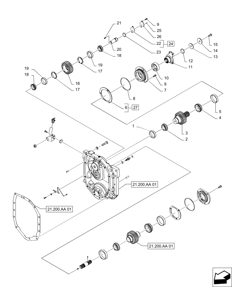 Схема запчастей Case IH MAGNUM 235 - (21.200.AA[02]) - TRANSMISSION DROP BOX (21) - TRANSMISSION