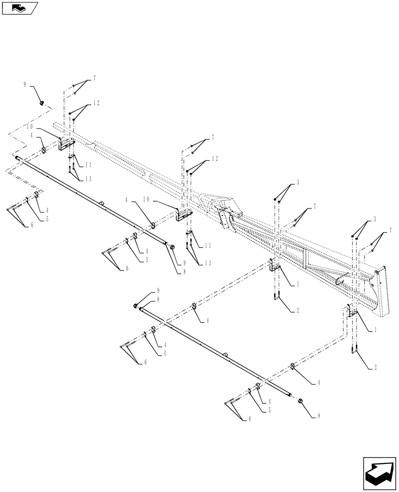 Схема запчастей Case IH 3330 - (75.130.02[02]) - SPRAYBAR, OUTER SECTION, 20" NOZZLE SPACING, OFF CENTER, 6 SECTION, 100 BOOM, SN YBT031520 AND AFTER (75) - SOIL PREPARATION