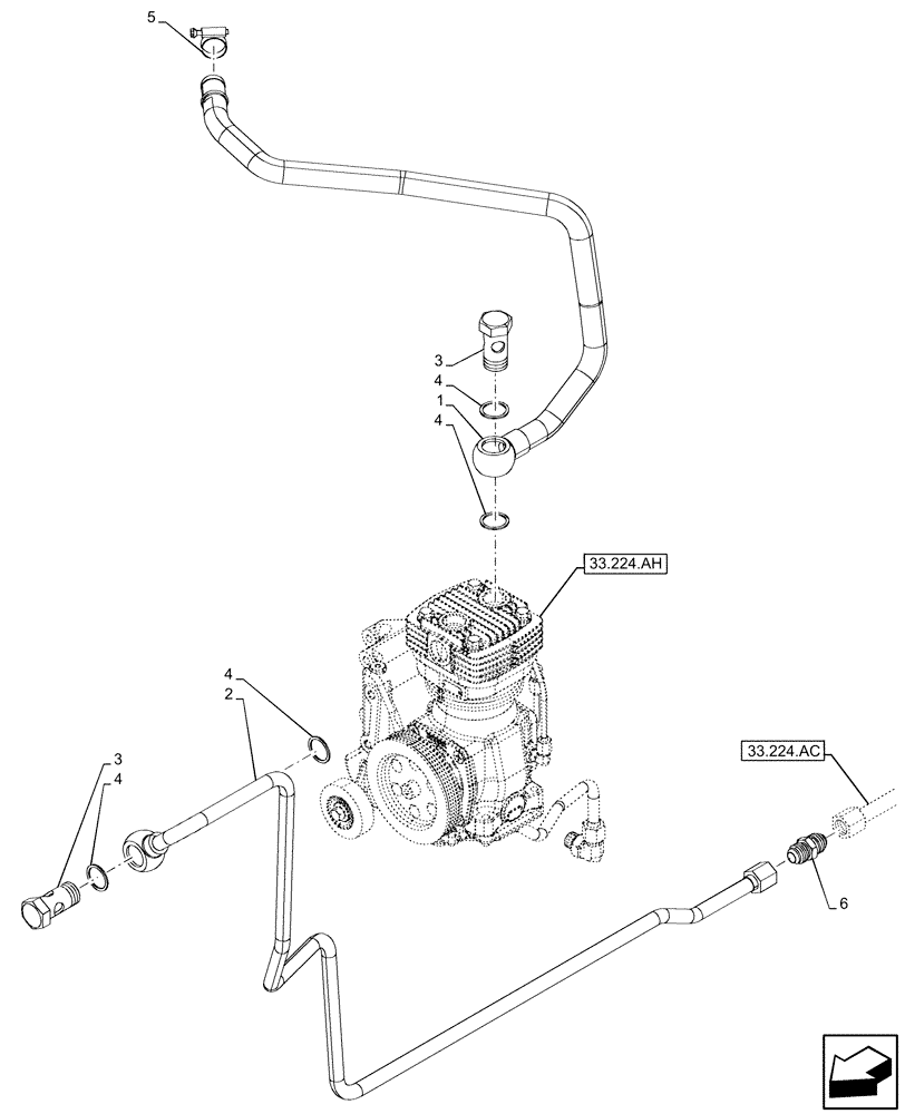 Схема запчастей Case IH MAXXUM 150 - (33.224.AJ [02]) - VAR - 758447, 758448, 758449 - PNEUMATIC TRAILER BRAKE, COMPRESSOR, LINE (33) - BRAKES & CONTROLS