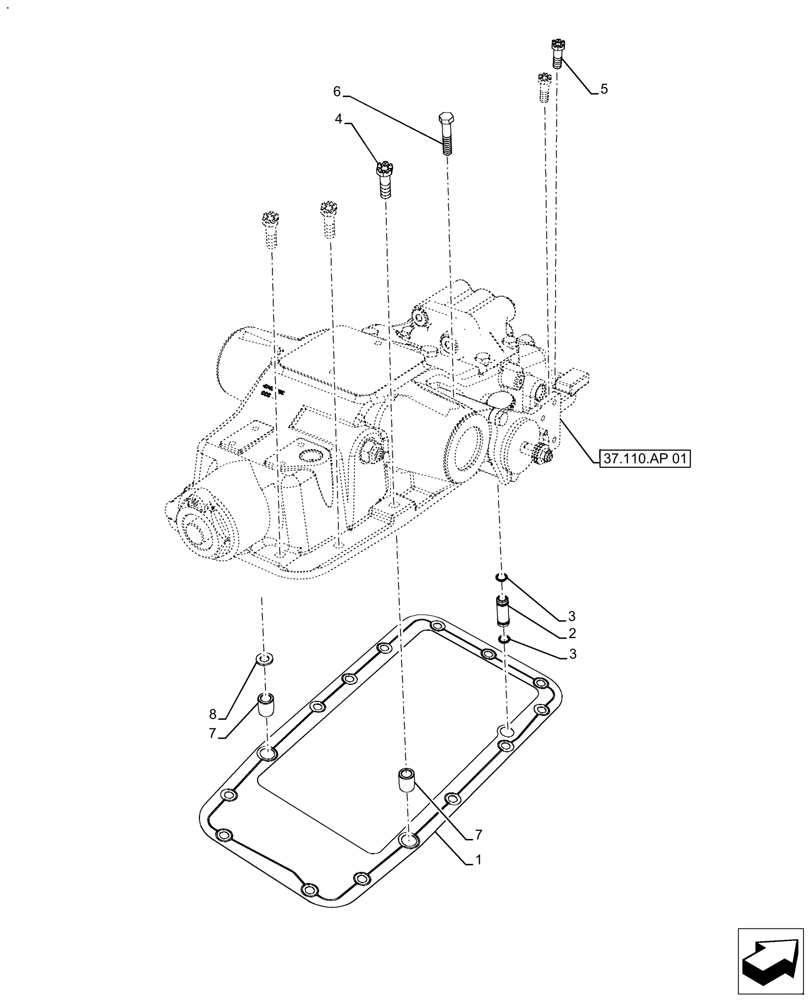 Схема запчастей Case IH FARMALL 140A - (37.110.AP[02]) - VAR - 336784, 339784, 390344 - HYDRAULIC LIFT, COVER, FITINGS (37) - HITCHES, DRAWBARS & IMPLEMENT COUPLINGS