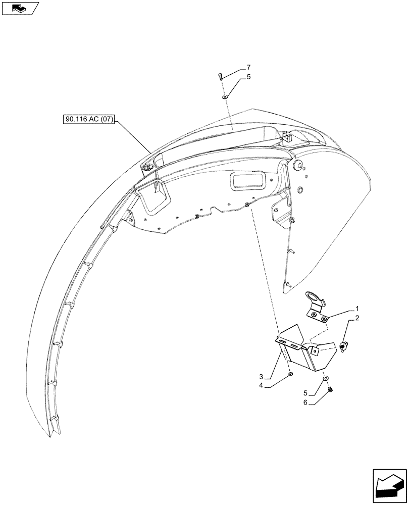 Схема запчастей Case IH FARMALL 105U - (90.116.AC[08]) - VAR - 331870 - REAR FENDER, PROTECTION FOR SWITCH - END YR 02-JAN-2015 (90) - PLATFORM, CAB, BODYWORK AND DECALS