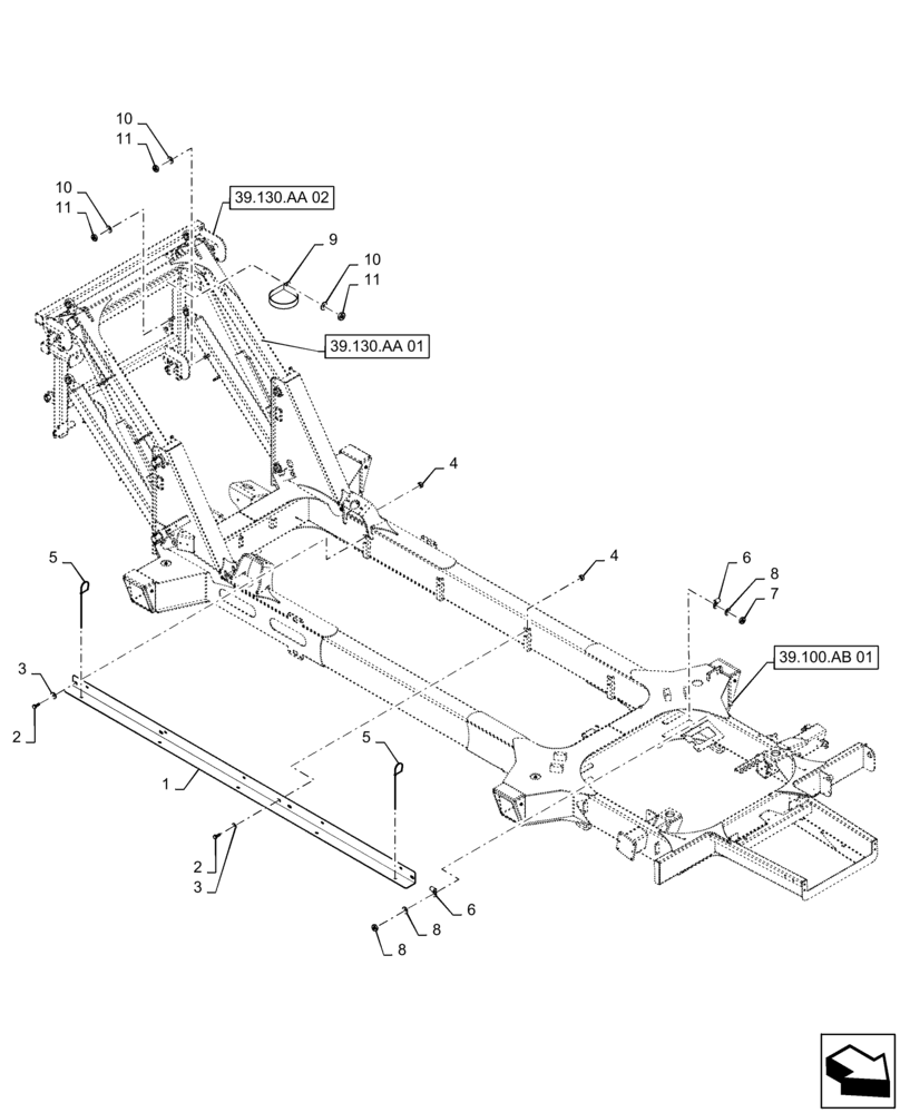 Схема запчастей Case IH PATRIOT 3340 - (55.100.AI[04]) - FRAME MOUNTING CHANNEL (55) - ELECTRICAL SYSTEMS