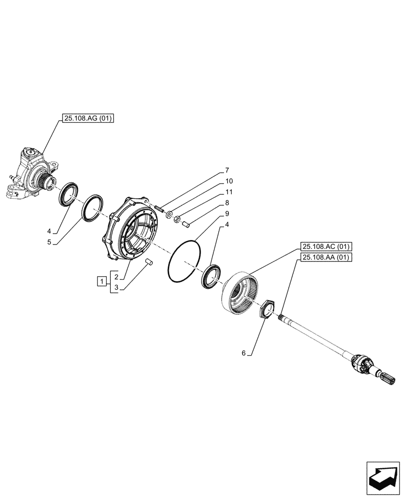 Схема запчастей Case IH PUMA 150 CVT - (25.108.AN[01]) - VAR - 391156 - 4WD FRONT AXLE, WHEEL, HUB (25) - FRONT AXLE SYSTEM