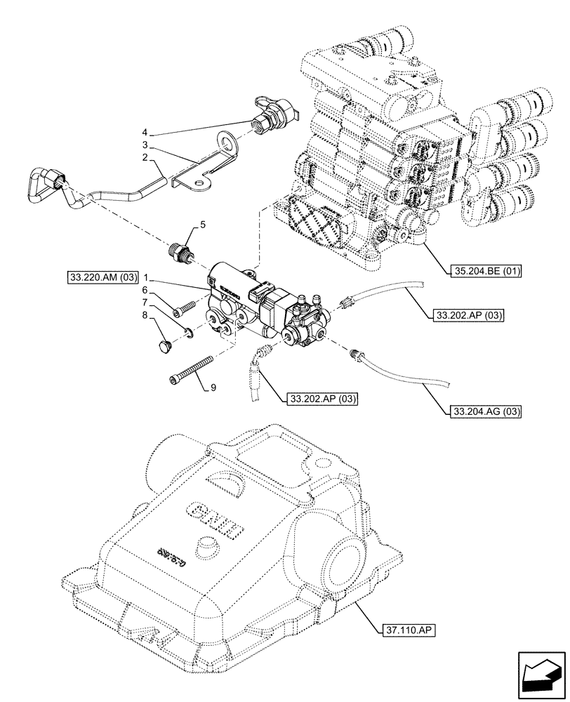 Схема запчастей Case IH MAXXUM 145 - (33.220.AM[02]) - VAR - 744784 - TRAILER BRAKE VALVE (33) - BRAKES & CONTROLS