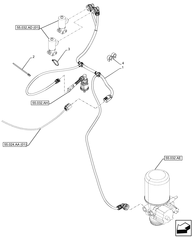 Схема запчастей Case IH MAXXUM 135 - (55.032.AC[01]) - VAR - 758447, 758448, 758449 - PNEUMATIC TRAILER BRAKE, HARNESS (55) - ELECTRICAL SYSTEMS
