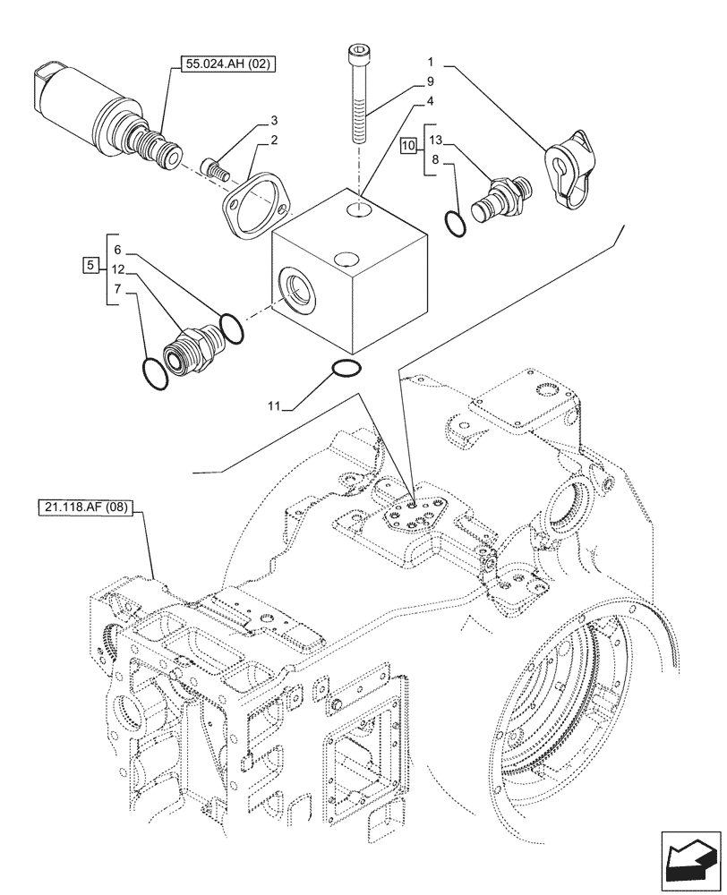 Схема запчастей Case IH PUMA 185 - (21.135.AQ[04]) - VAR - 337429 - 337430 - 337431 - 337432 - 758018 - 758019 - 758020 - 758021 - TRANSMISSION 19X6, SAFETY VALVE, POWERSHIFT (21) - TRANSMISSION