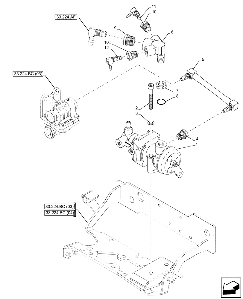 Схема запчастей Case IH MAXXUM 115 - (33.224.BC [02]) - VAR - 758447, 758448, 758449 - PNEUMATIC TRAILER BRAKE, VALVE (33) - BRAKES & CONTROLS