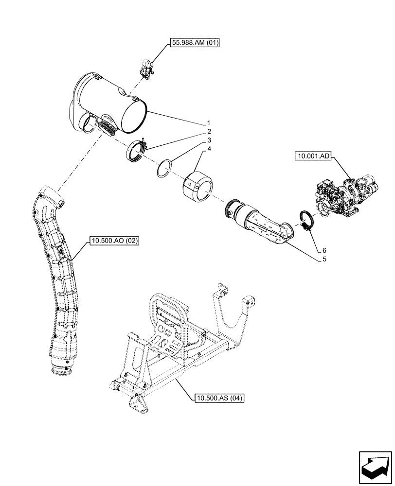 Схема запчастей Case IH MAXXUM 145 - (10.500.AS[03]) - VAR - 743812 - MUFFLER, CATALYST (10) - ENGINE