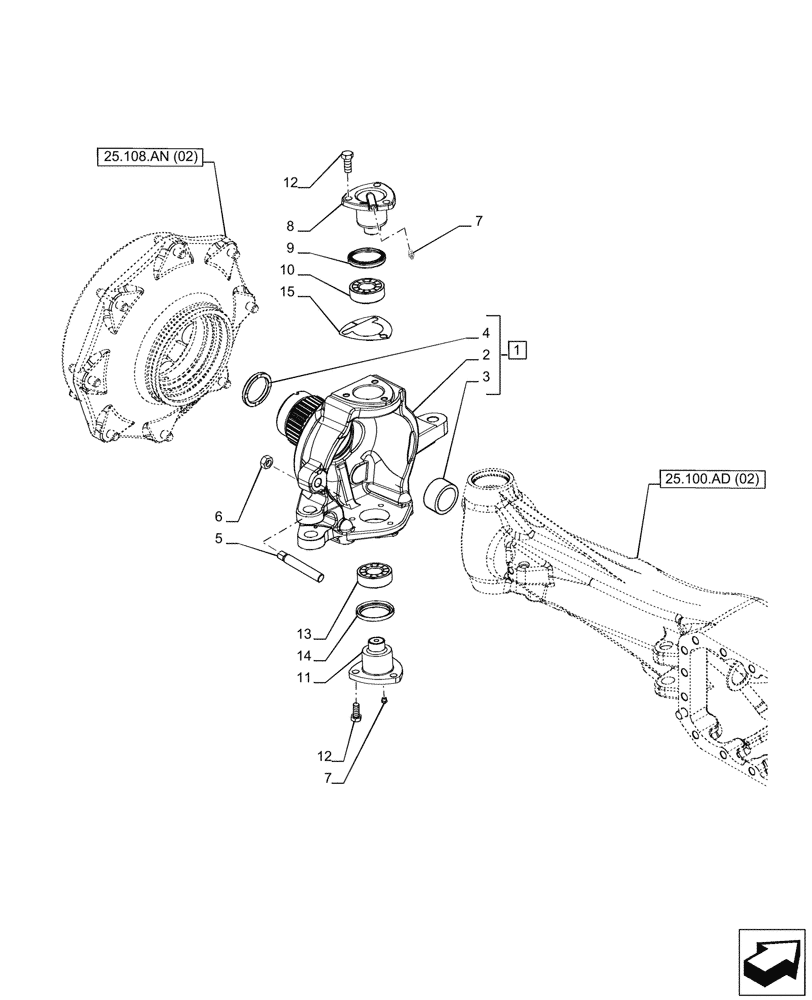 Схема запчастей Case IH PUMA 150 - (25.108.AG[04]) - VAR - 758045 - FRONT AXLE, SUSPENDED, STEERING KNUCKLE, LH (25) - FRONT AXLE SYSTEM