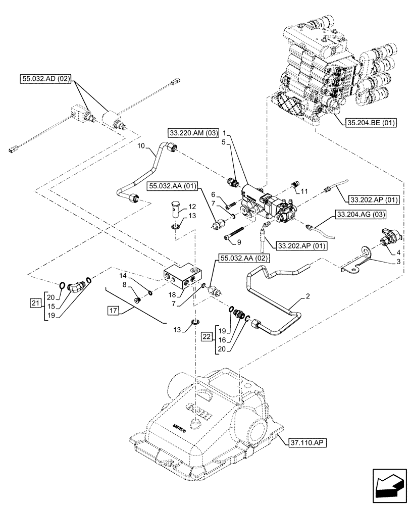Схема запчастей Case IH MAXXUM 135 - (33.220.AM[04]) - VAR - 744785 - TRAILER BRAKE VALVE (33) - BRAKES & CONTROLS