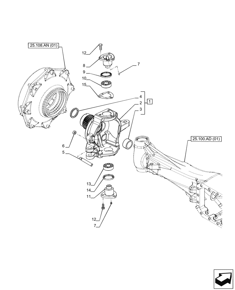 Схема запчастей Case IH PUMA 150 CVT - (25.108.AG[02]) - VAR - 391156 - 4WD FRONT AXLE, STEERING KNUCKLE, LH (25) - FRONT AXLE SYSTEM