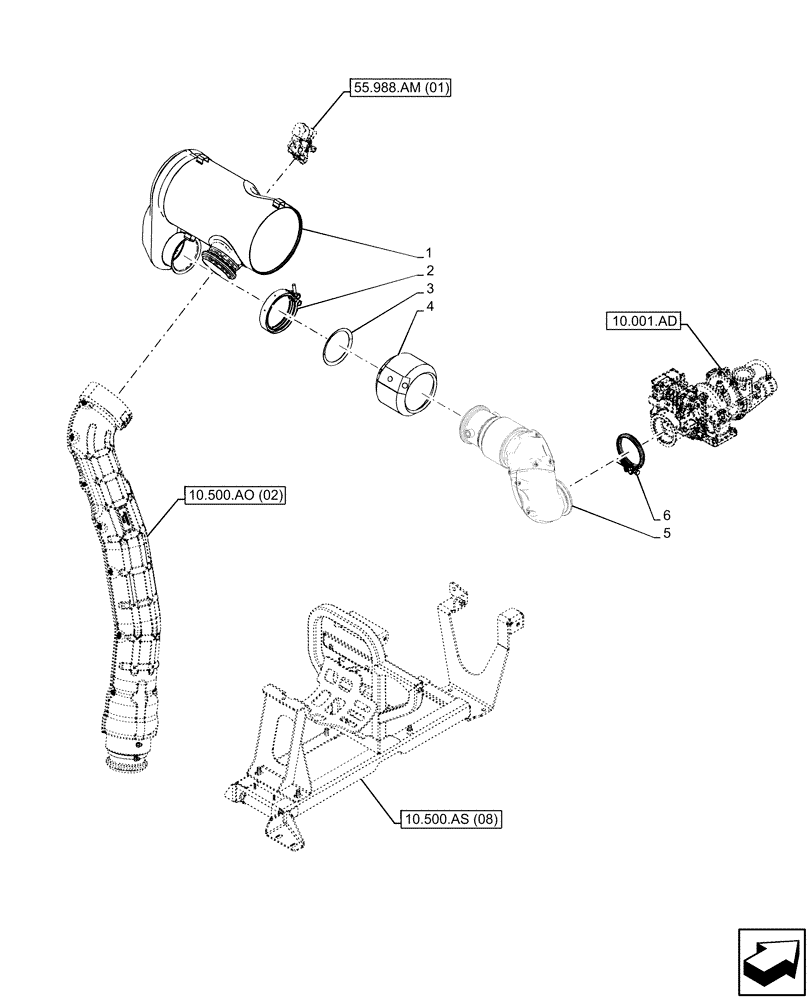 Схема запчастей Case IH MAXXUM 150 - (10.500.AS[07]) - VAR - 743812 - MUFFLER, CATALYST (10) - ENGINE