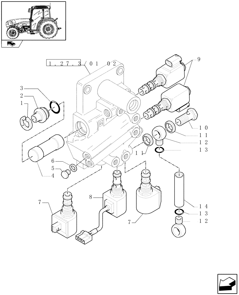 Схема запчастей Case IH FARMALL 105V - (1.27.3/01[01]) - 2WD AND 4WD STANDARD TRACTION SELECTION WITH 32X16 HYDR. TRANSM. - CLUTCH ENGAGEM., SOLENOID VALVES (VAR.337402 / 743513; VAR.338401) (03) - TRANSMISSION