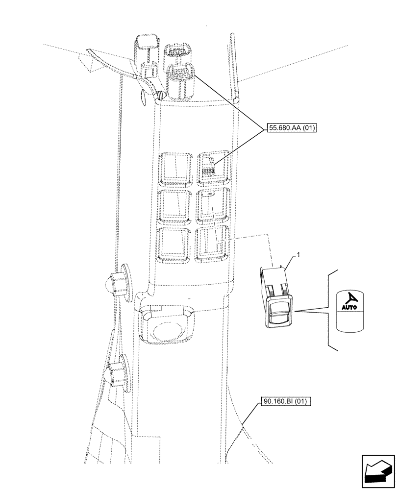 Схема запчастей Case IH MAXXUM 145 - (55.680.AI) - VAR - 743812 - AUTO GUIDANCE SWITCH (55) - ELECTRICAL SYSTEMS