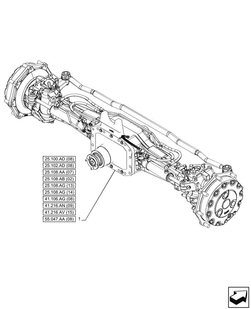 Схема запчастей Case IH PUMA 220 - (25.100.AA[02]) - VAR - 758048 - FRONT AXLE, SUSPENDED (25) - FRONT AXLE SYSTEM