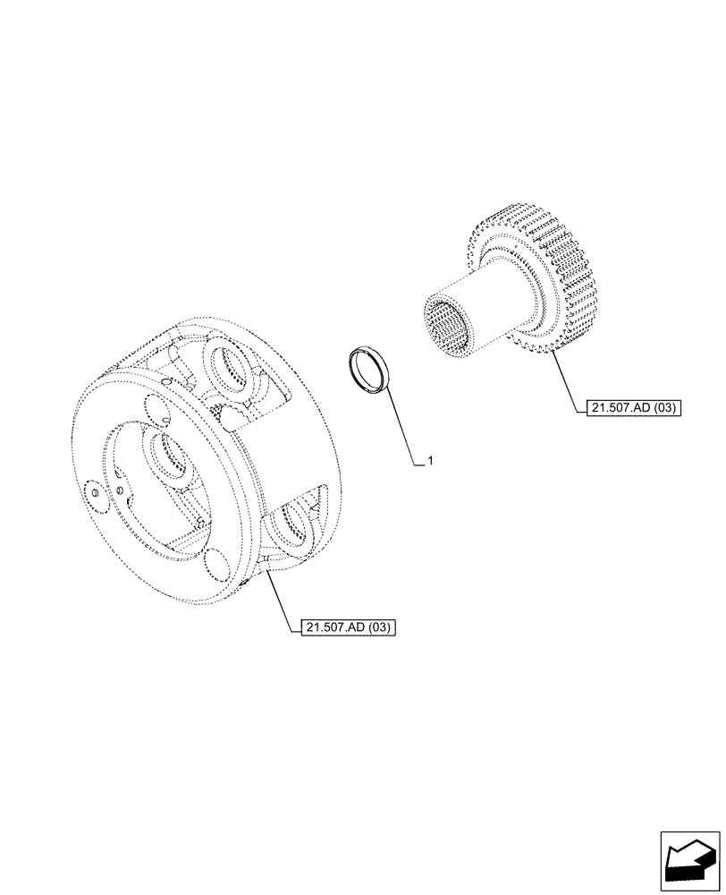 Схема запчастей Case IH PUMA 150 CVT - (21.507.AD[04]) - VAR - 391138, 758022 - TRANSMISSION, SPACER, CVT (21) - TRANSMISSION