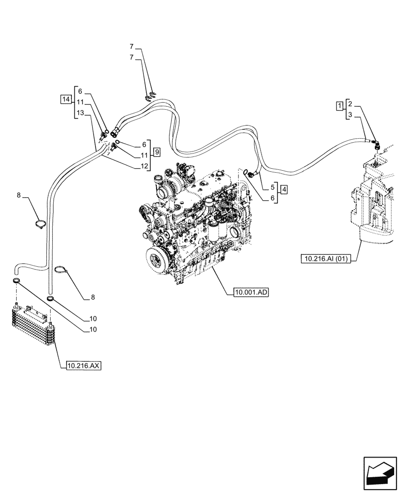 Схема запчастей Case IH PUMA 165 - (10.216.AY) - VAR - 391131, 758001 - FUEL COOLER, LINE (10) - ENGINE