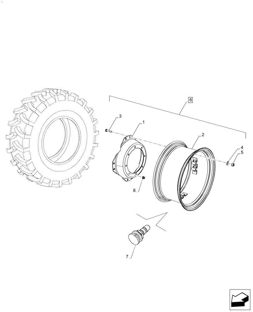 Схема запчастей Case IH FARMALL 120A - (44.511.AE[22]) - VAR - 8240304, 8230608 - FRONT, WHEEL (W12X24) (44) - WHEELS