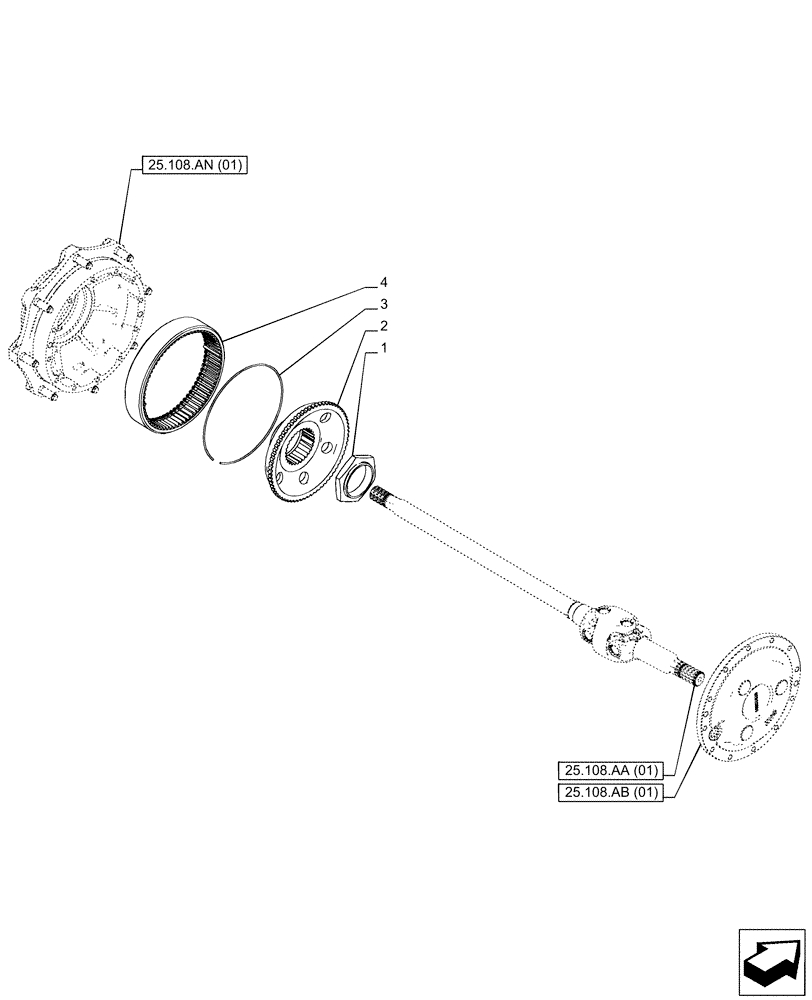 Схема запчастей Case IH PUMA 220 CVT - (25.108.AC[01]) - VAR - 391157 - 4WD FRONT AXLE, FINAL DRIVE (25) - FRONT AXLE SYSTEM