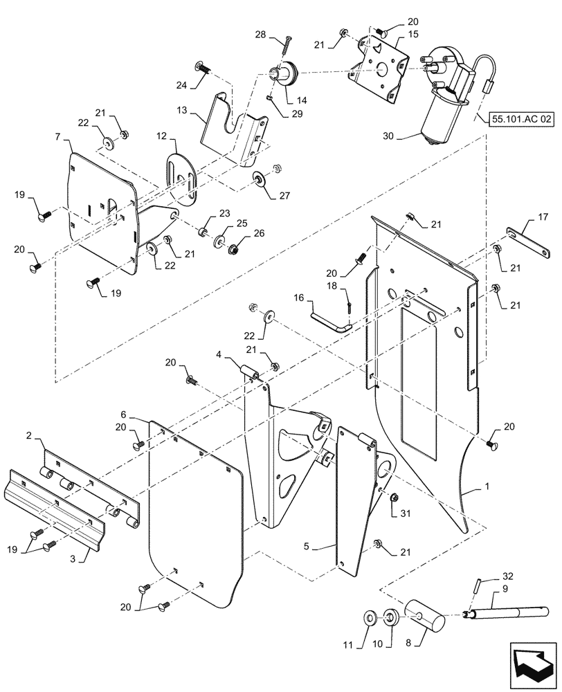 Схема запчастей Case IH 8240 - (73.230.AG[03]) - DEFLECTOR, CHOPPING UNIT, REMOTE CONTROL (73) - RESIDUE HANDLING