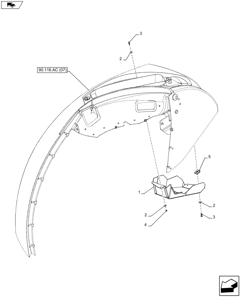 Схема запчастей Case IH FARMALL 115U - (90.116.AC[08A]) - VAR - 331870 - REAR FENDER, PROTECTION FOR SWITCH - BEGIN YR 03-JAN-2015 (90) - PLATFORM, CAB, BODYWORK AND DECALS