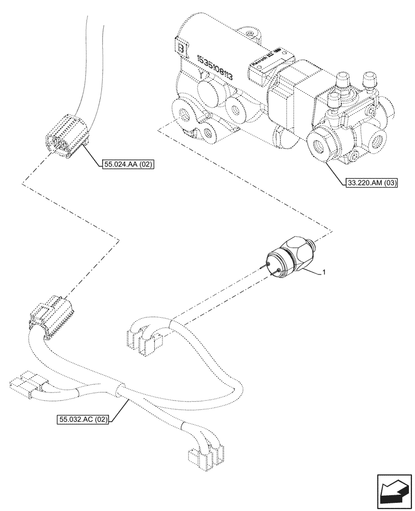 Схема запчастей Case IH MAXXUM 115 - (55.032.AA[01]) - VAR - 744785 - TRAILER, BRAKE, PRESSURE SWITCH (55) - ELECTRICAL SYSTEMS