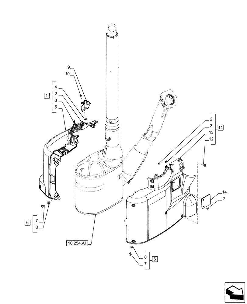 Схема запчастей Case IH PUMA 200 CVT - (10.254.AD[04]) - VAR - 758197 - EXHAUST SYSTEM PIPE, COVERS (10) - ENGINE