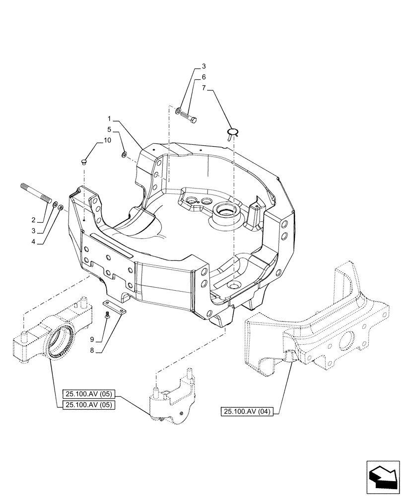 Схема запчастей Case IH PUMA 220 - (25.100.AV[01]) - VAR - 391157 - FRONT AXLE SUPPORT, AXLE, STANDARD (25) - FRONT AXLE SYSTEM