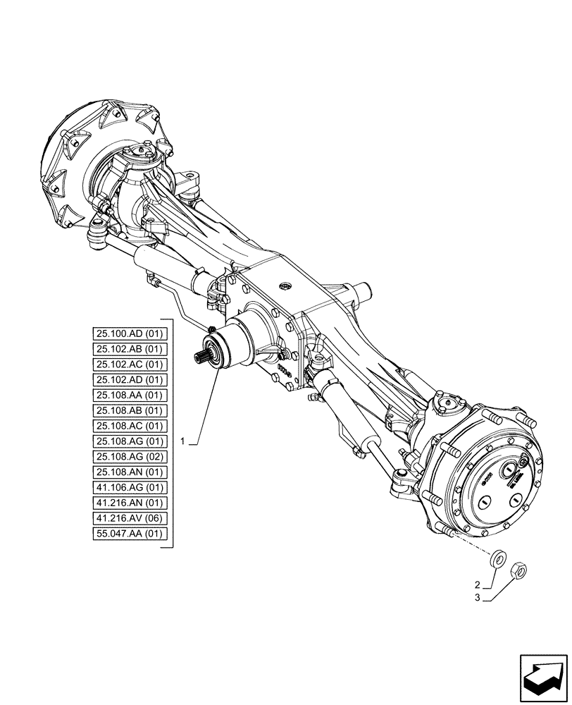 Схема запчастей Case IH PUMA 150 CVT - (25.100.AA[01]) - VAR - 391156 - 4WD FRONT AXLE (25) - FRONT AXLE SYSTEM