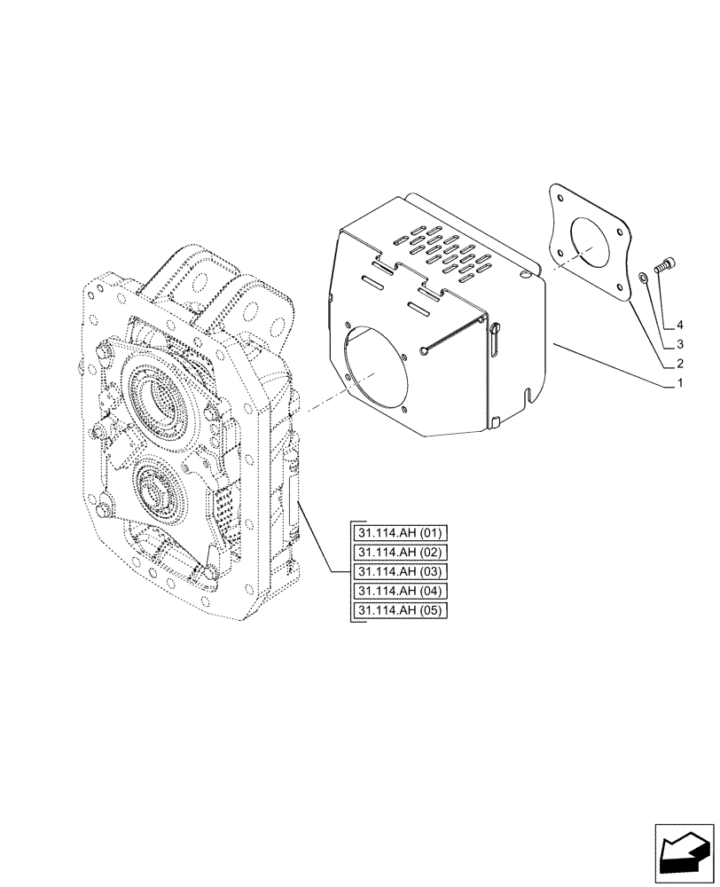 Схема запчастей Case IH PUMA 185 CVT - (31.114.AH[01]) - VAR - 391173 - PTO, HOUSING & COVERS (31) - IMPLEMENT POWER TAKE OFF